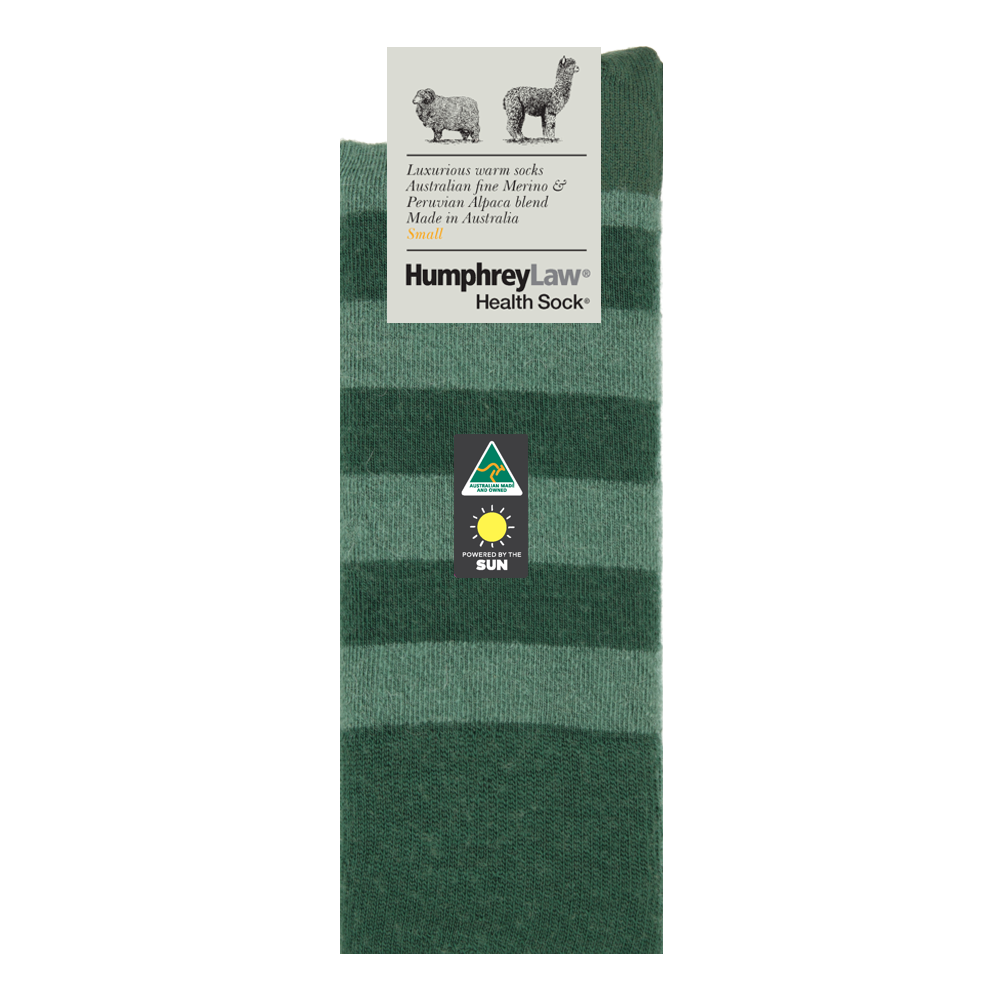 Humphrey Law Merino & Peruvian Alpaca Blend Stripe Health Sock Ultra Green