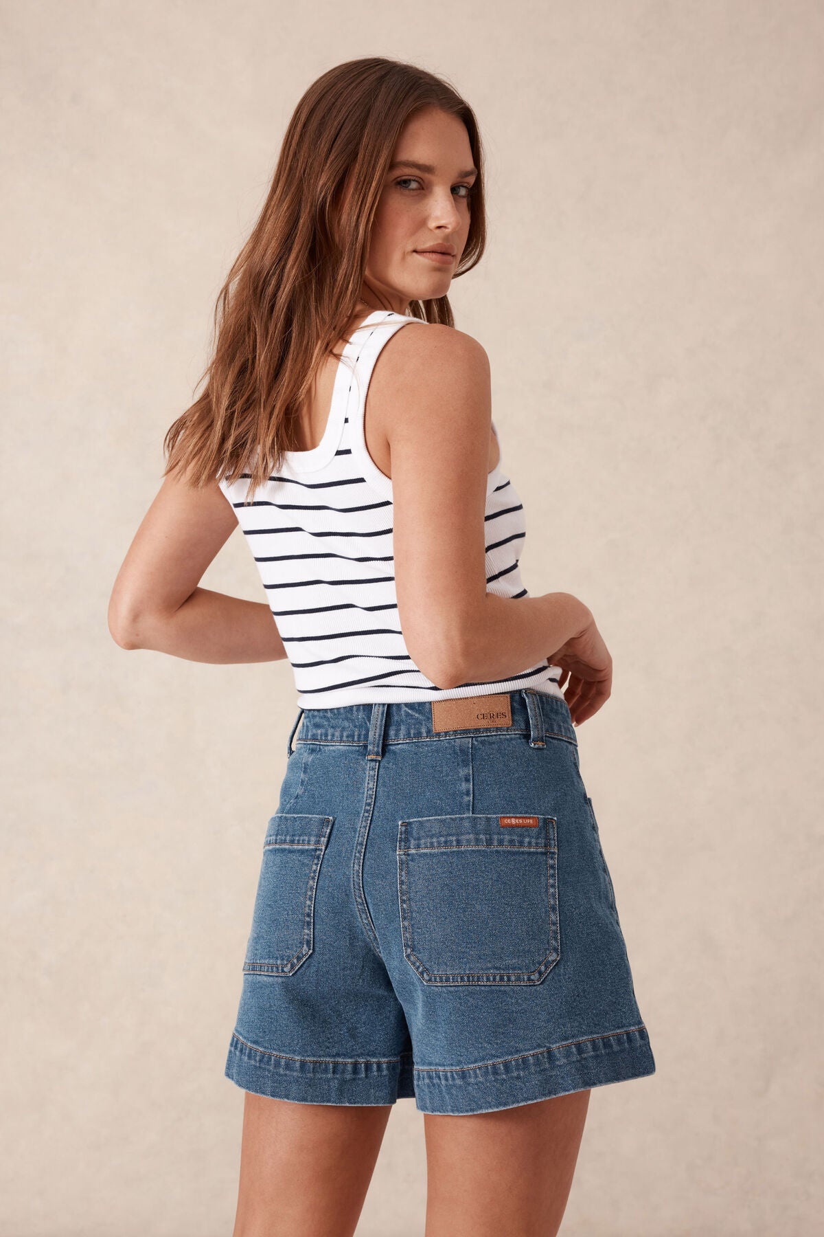 Ceres Esther Denim Patch Pocket Short Fresh Indigo