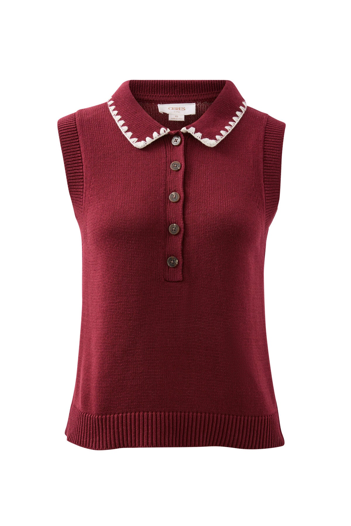Ceres Cora Collared Button Knit Pomegranate