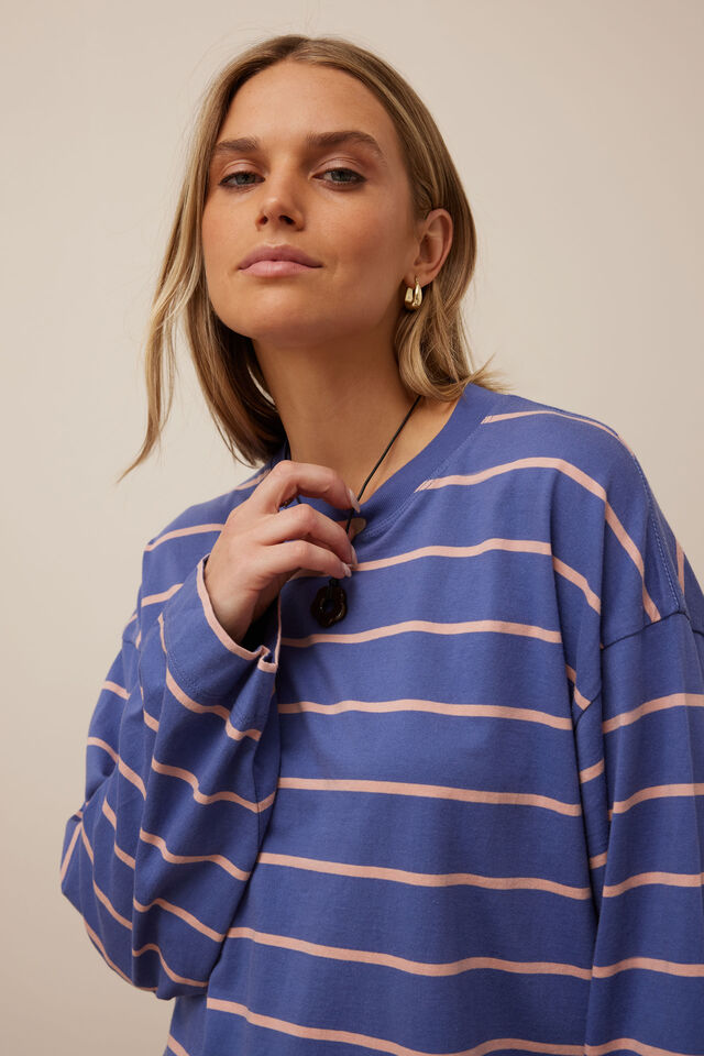 Ceres Life Beau Long Sleeve Slouchy Tee Washed Navy Clay Pink