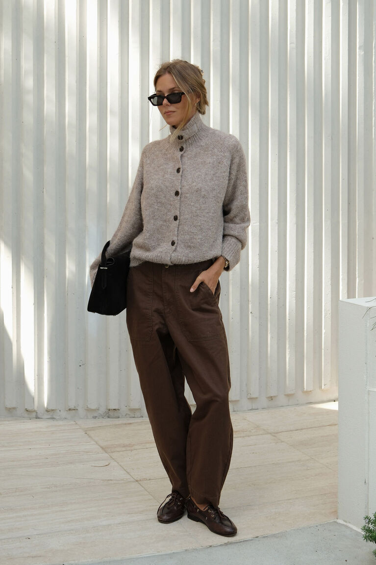 Ceres Life Funnel Neck Cardigan Oat Marle