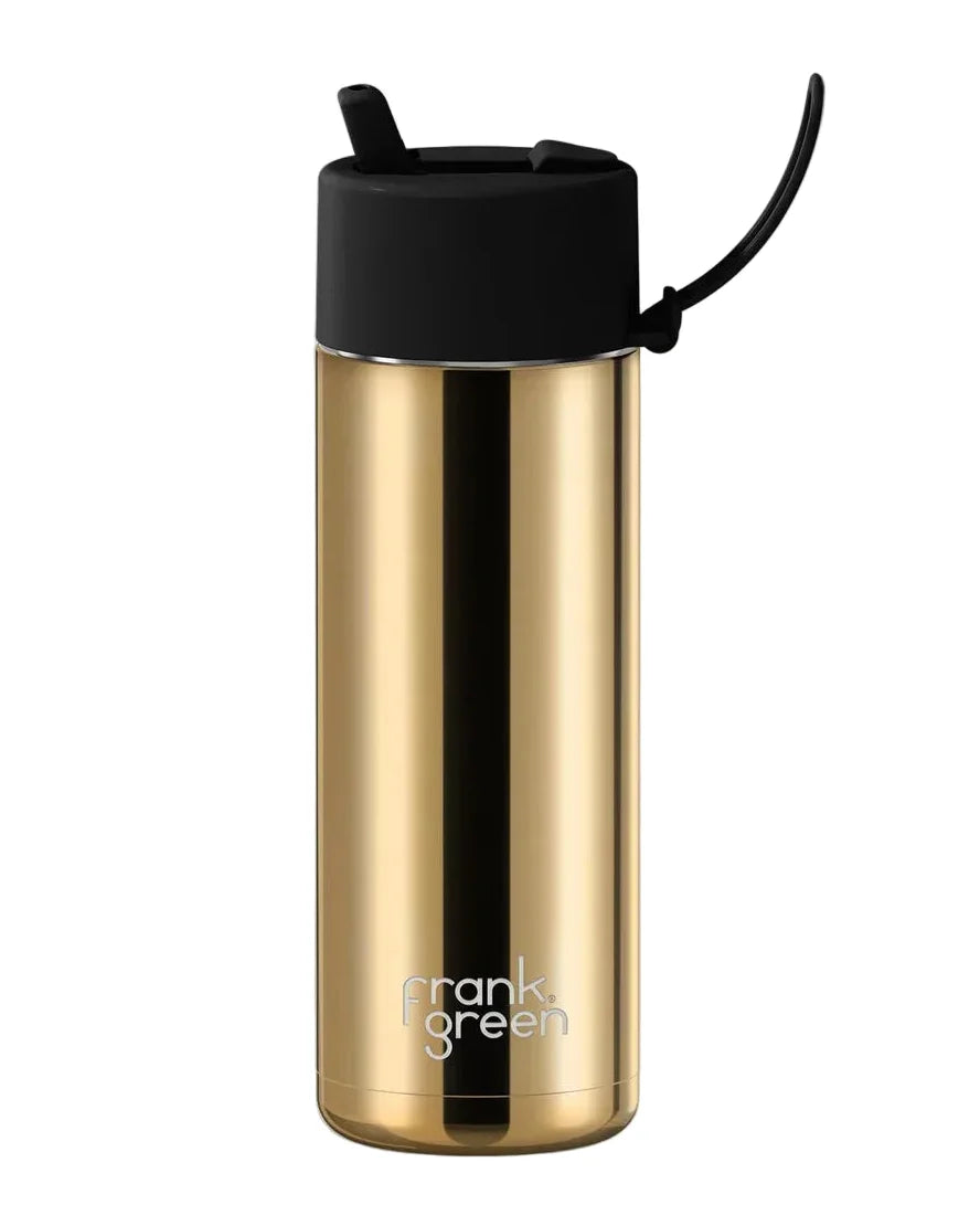 Frank Green Stainless Steel Ceramic Reusable Bottle Gold/Midnight With Flip Straw Lid 20oz/595ml