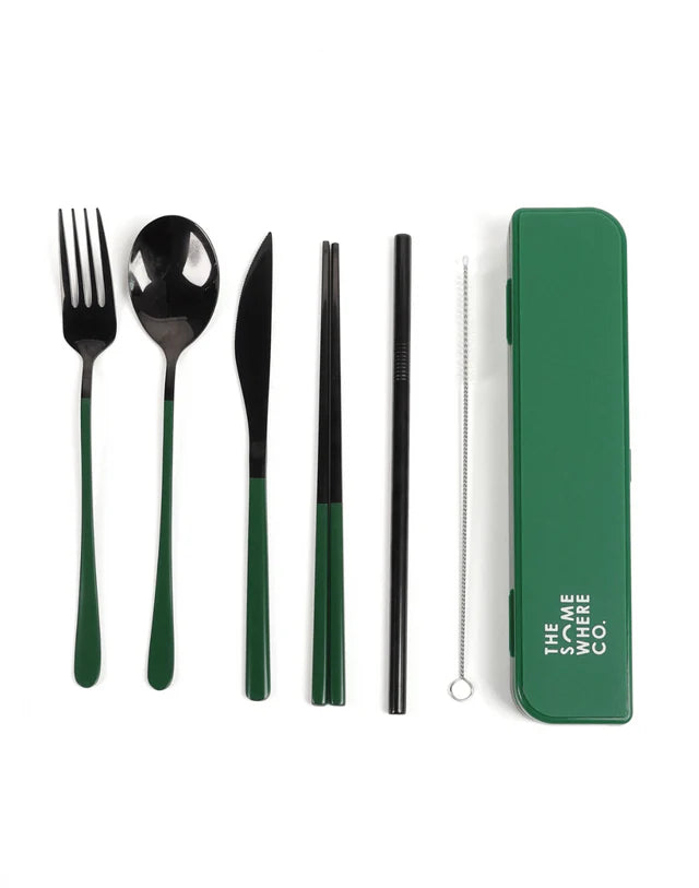 The Somewhere Co Take Me Away Cutlery Kit Forest Green Handle