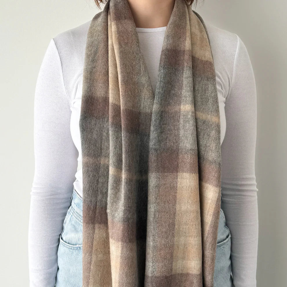 Scottish Tartan Lambswool Scarf Wide Natural