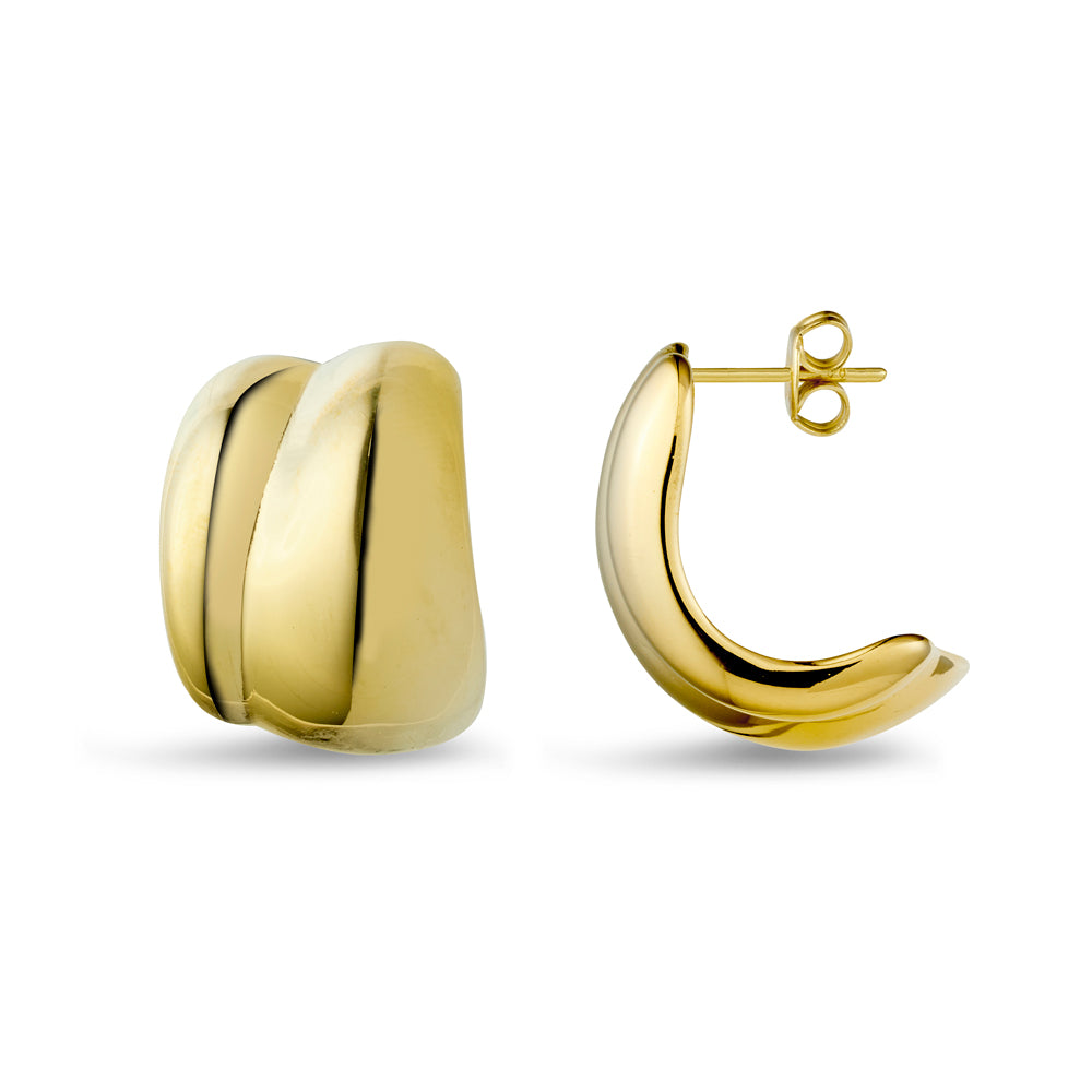 Seren Stainless Steel Gold Plated Duo Curved Half Hoop Earrings