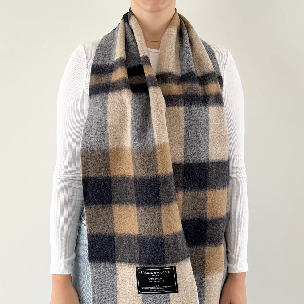 Scottish Tartan Lambswool Scarf Navy Check