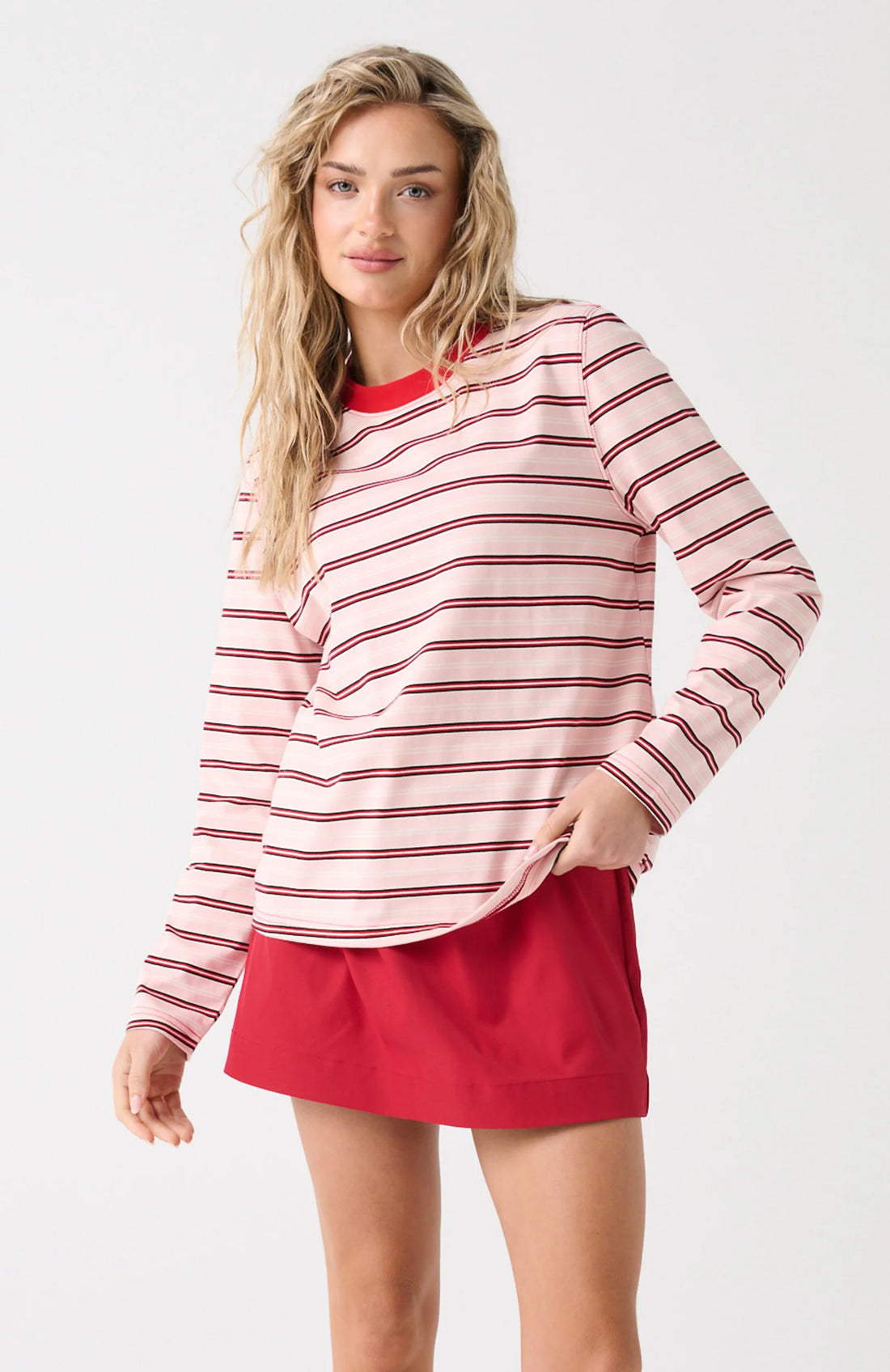 Cartel & Willow Felix Long Sleeve Red Pink Stripe