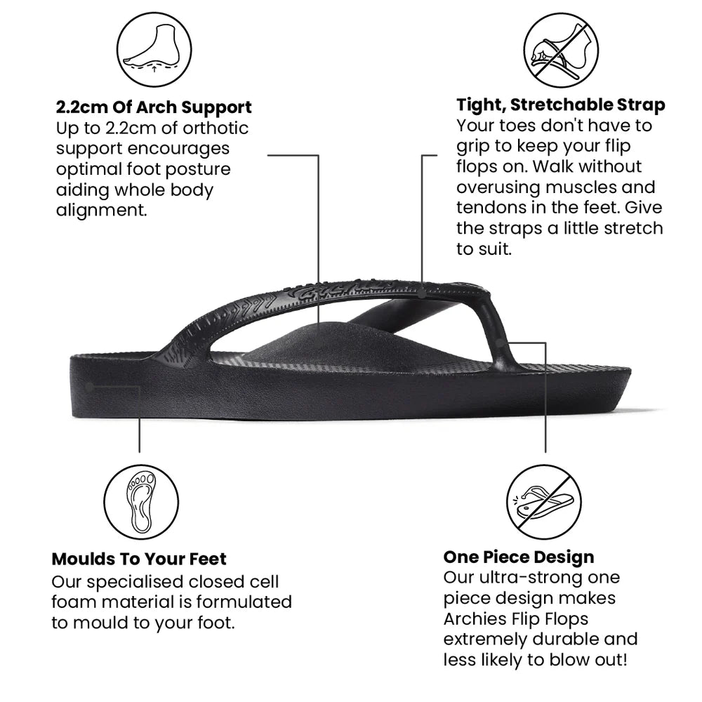 Archies Arch Support Thongs Classic Black
