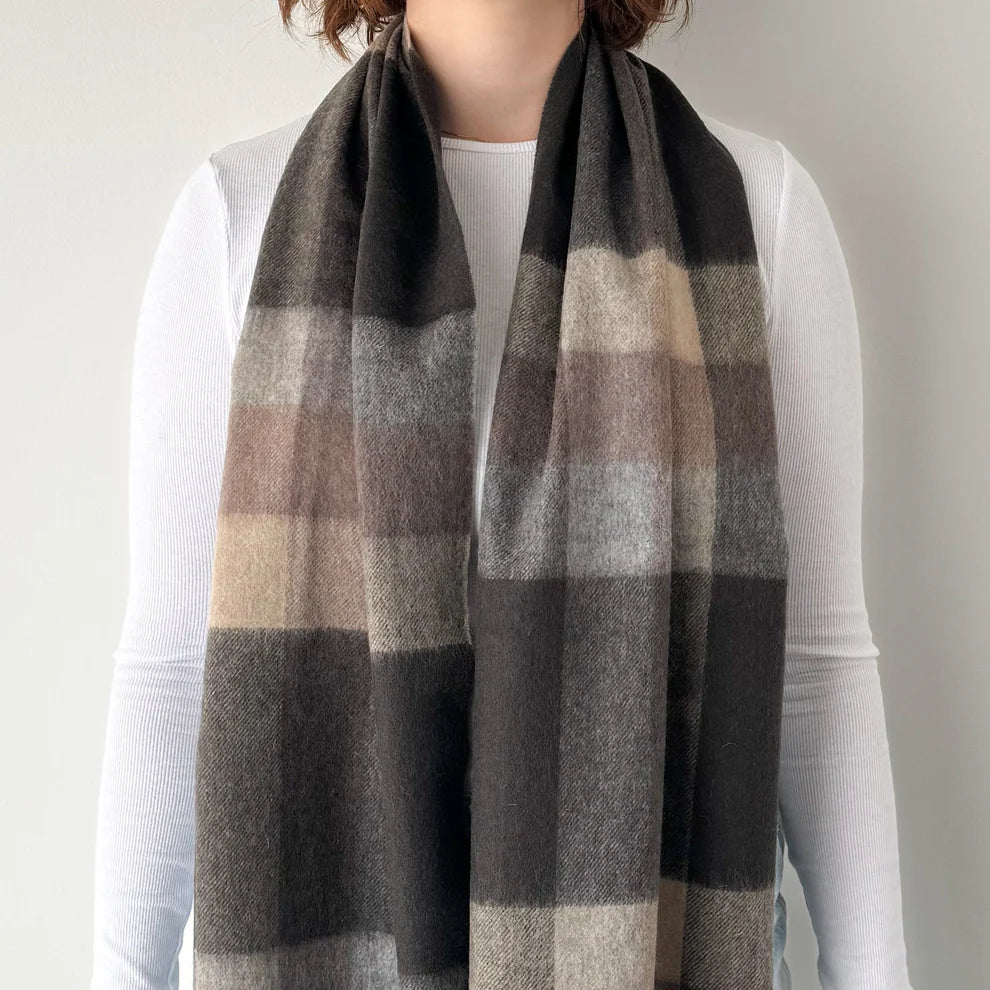 Scottish Tartan Lambswool Scarf Wide Neutral Check