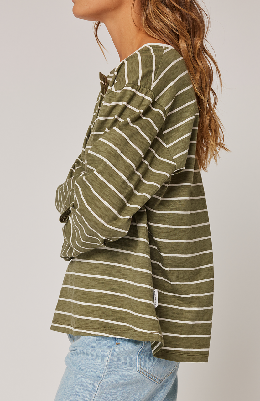 Cartel &amp; Willow Henley Long Sleeve Khaki Stripe