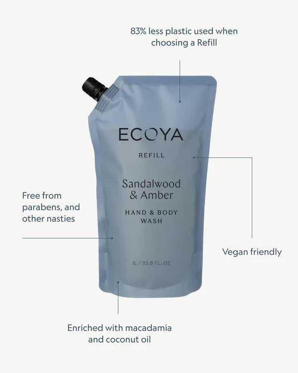 Ecoya Sandalwood & Amber Hand & Body Wash Refill