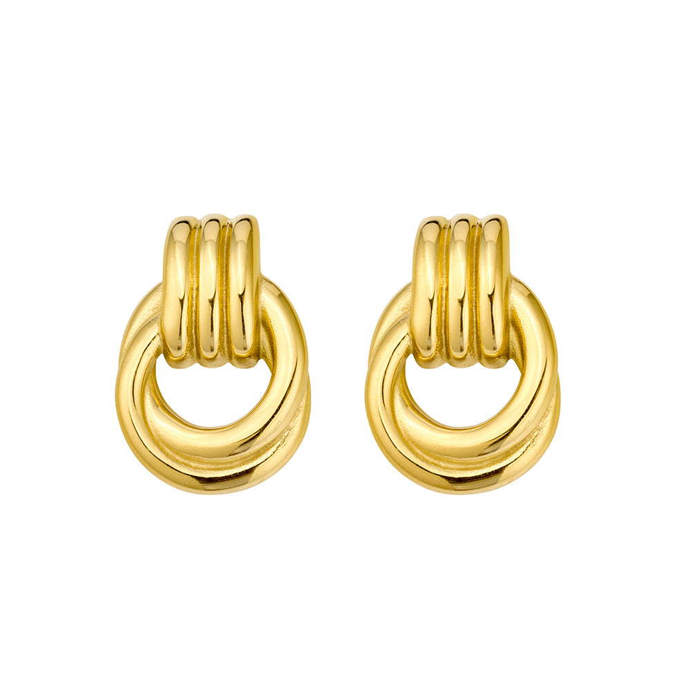 Seren Stainless Steel Gold Plated Chunky Triple Knot Earrings