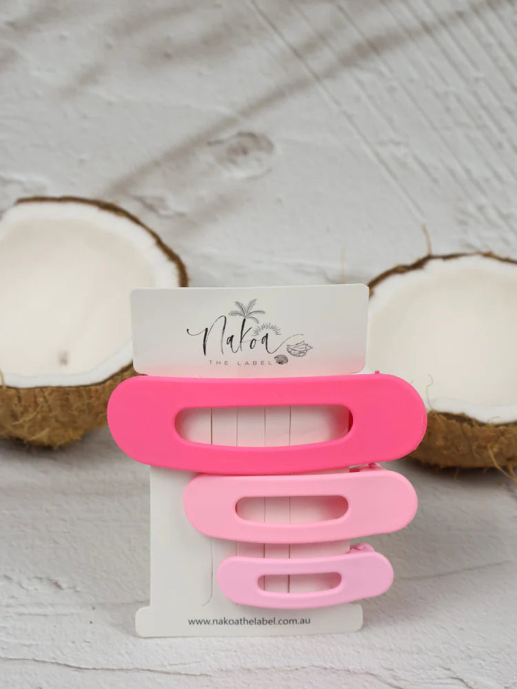 Nakoa Oval Hair Clip Set Pink