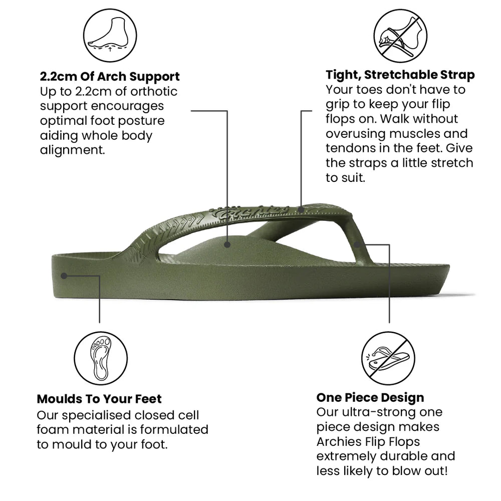 Archies Arch Support Thongs Classic Khaki