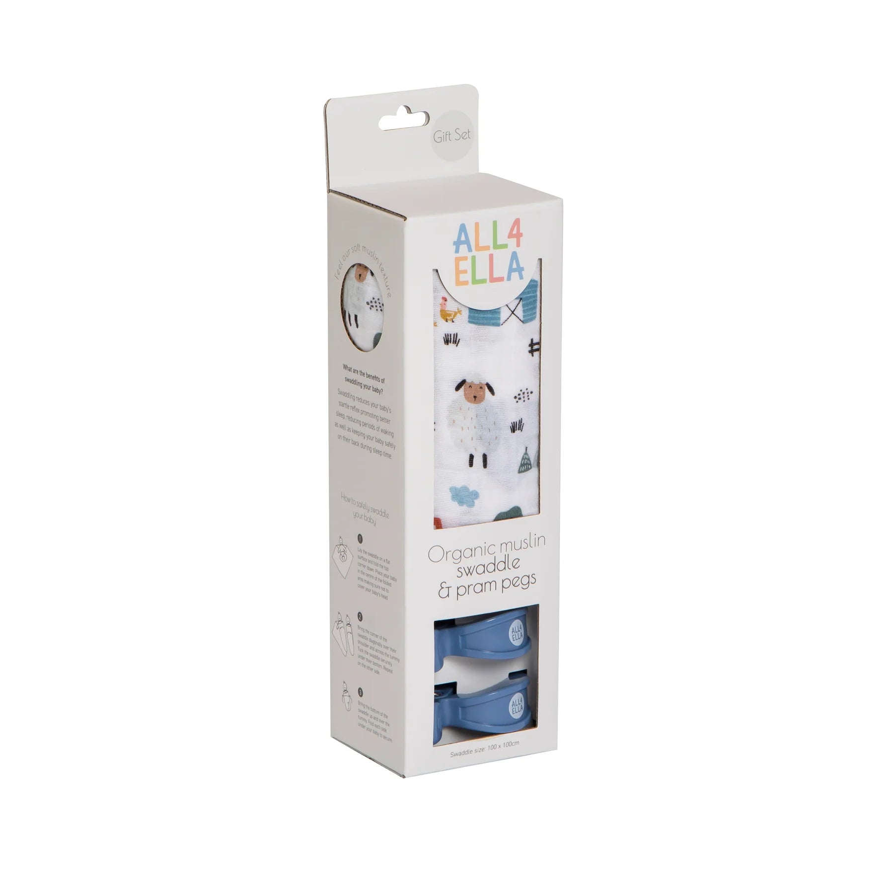 Muslin & 2 Pram Peg Gift Set Barnyard