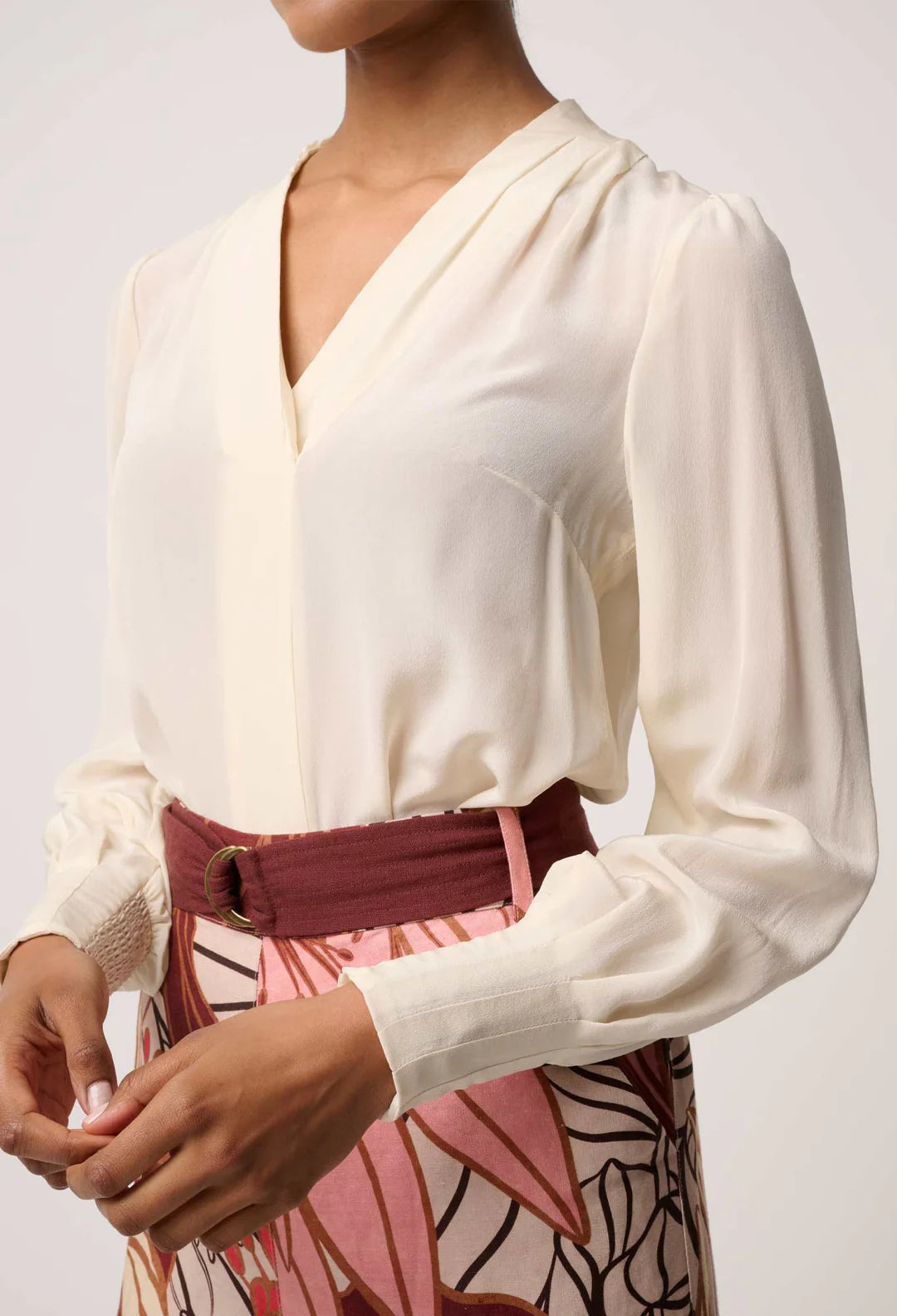 Once Was Eden Silk Pleated Blouse in Cloud