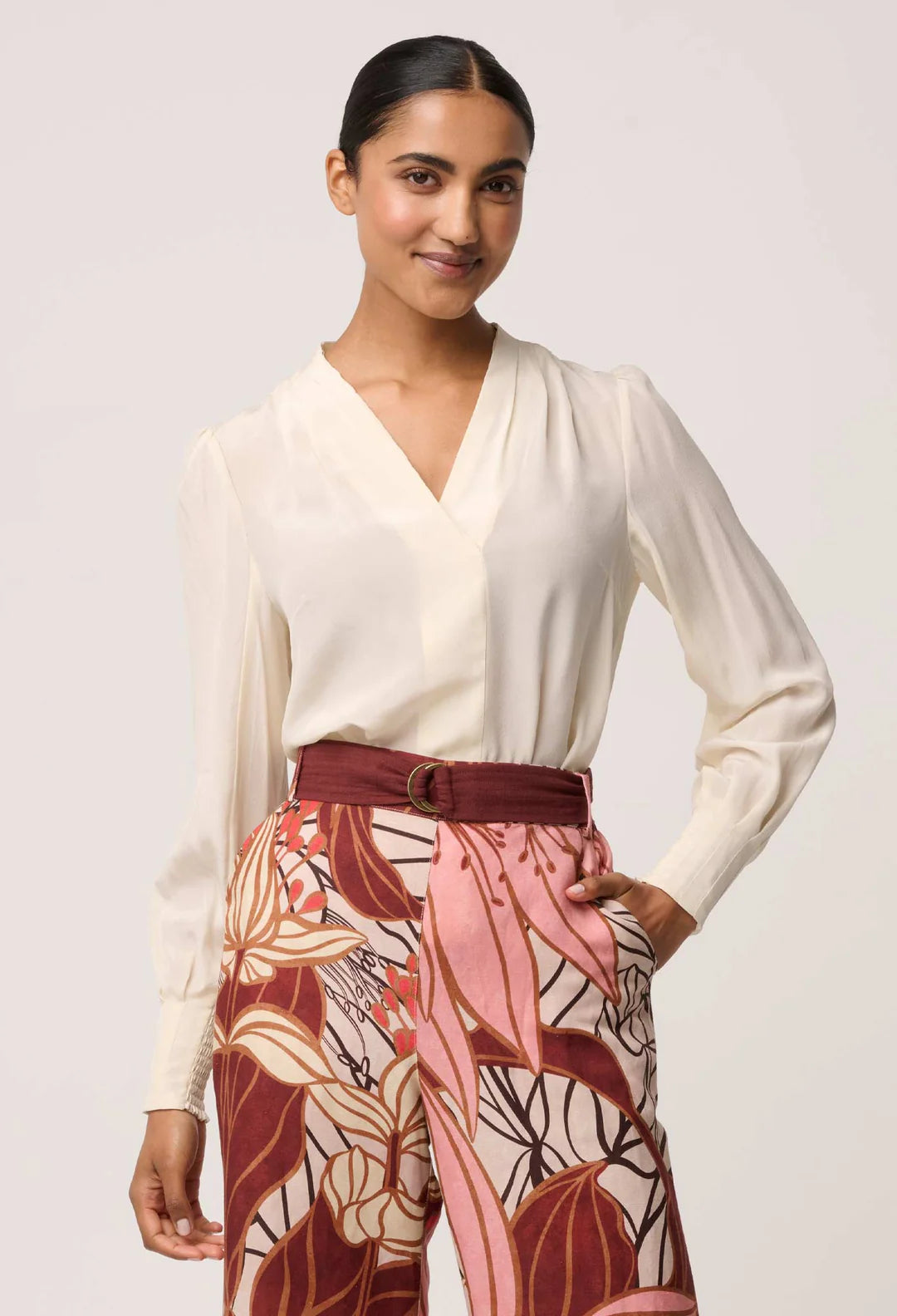 Once Was Eden Silk Pleated Blouse in Cloud