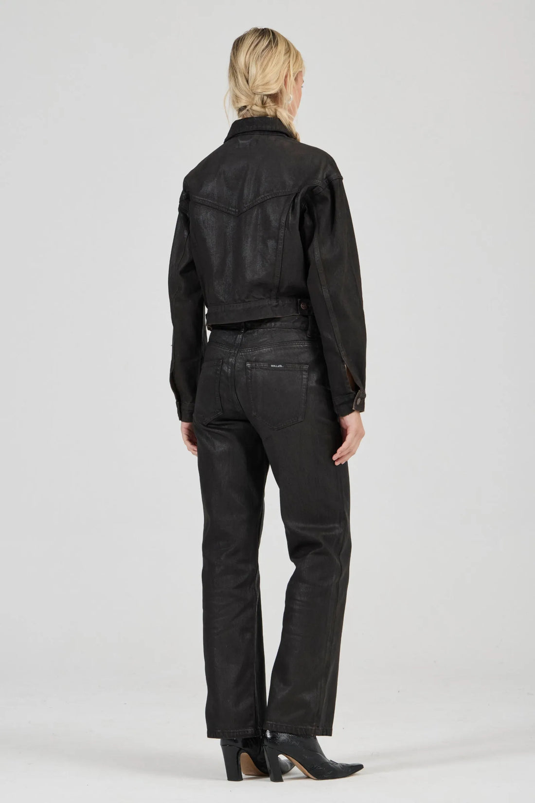 Rollas Cropped Denim Jacket Espresso Coated