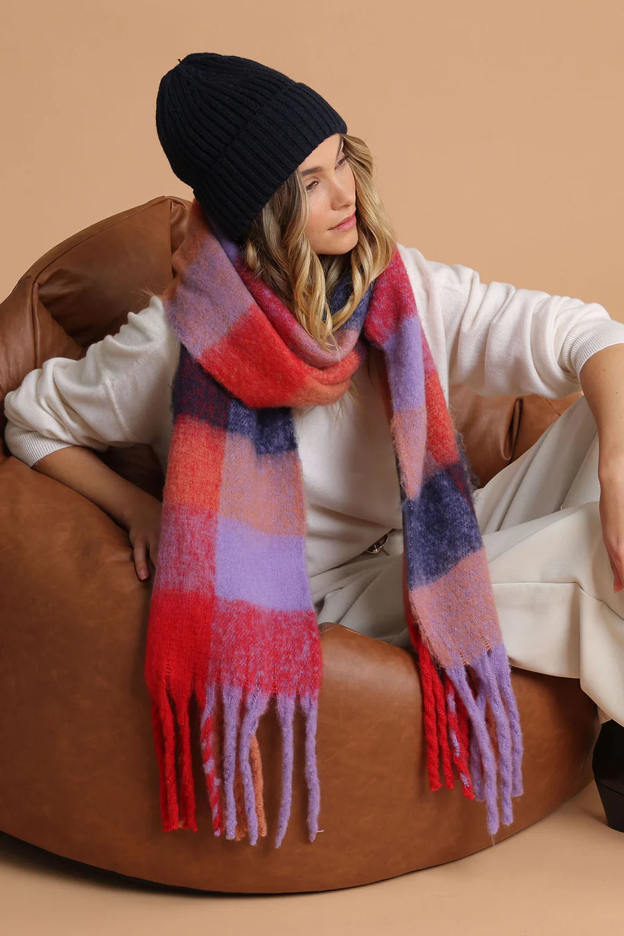 Morgan & Taylor Emma Chunky Check Scarf Peach