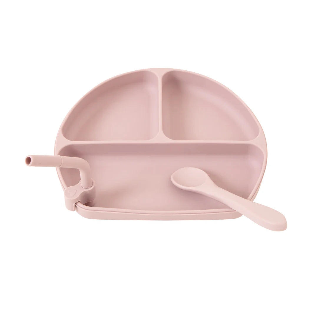 Silicone Plate With Straw & Spoon Dusty Pink