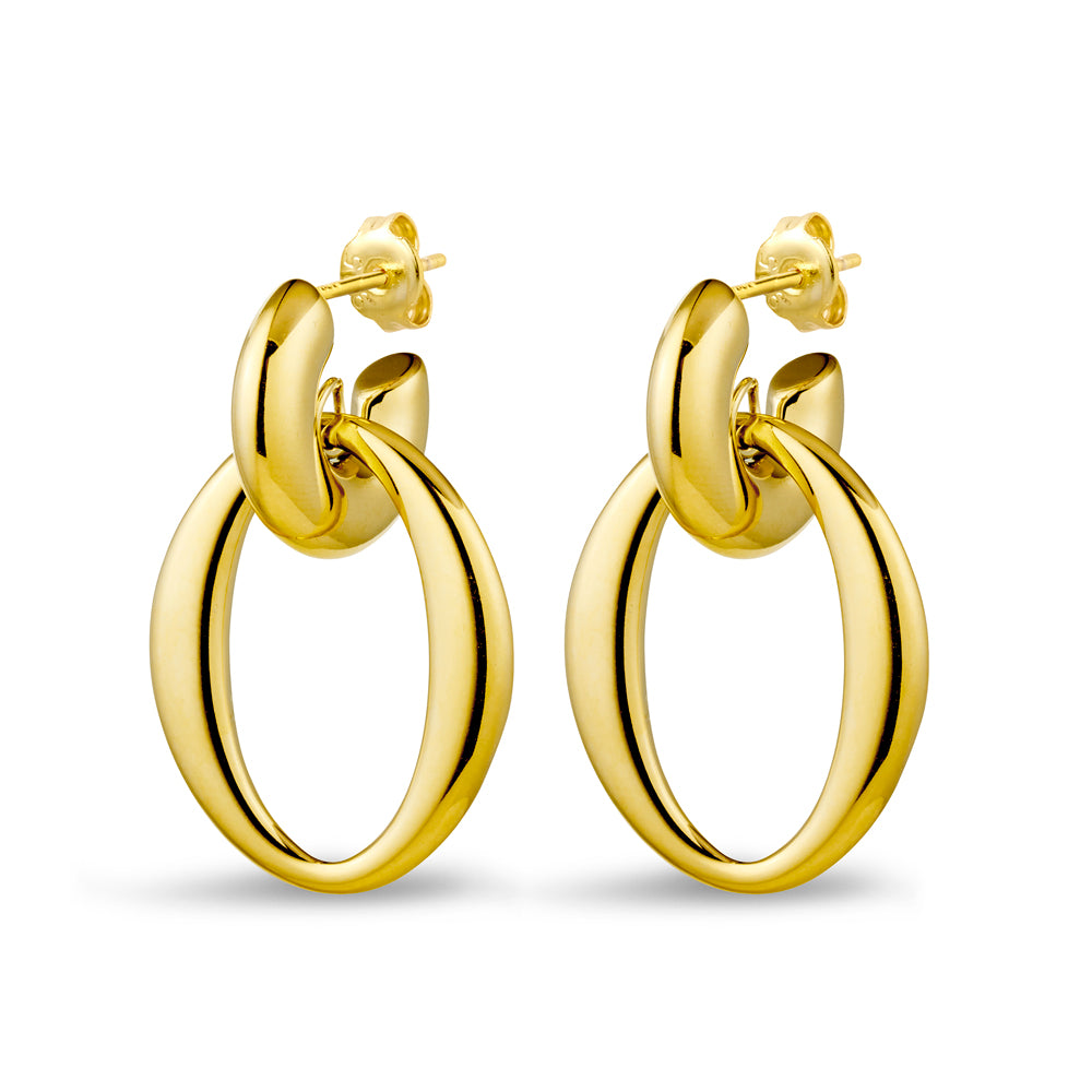 Seren Stainless Steel Gold Plated Hoop & Oval Drop Earrings
