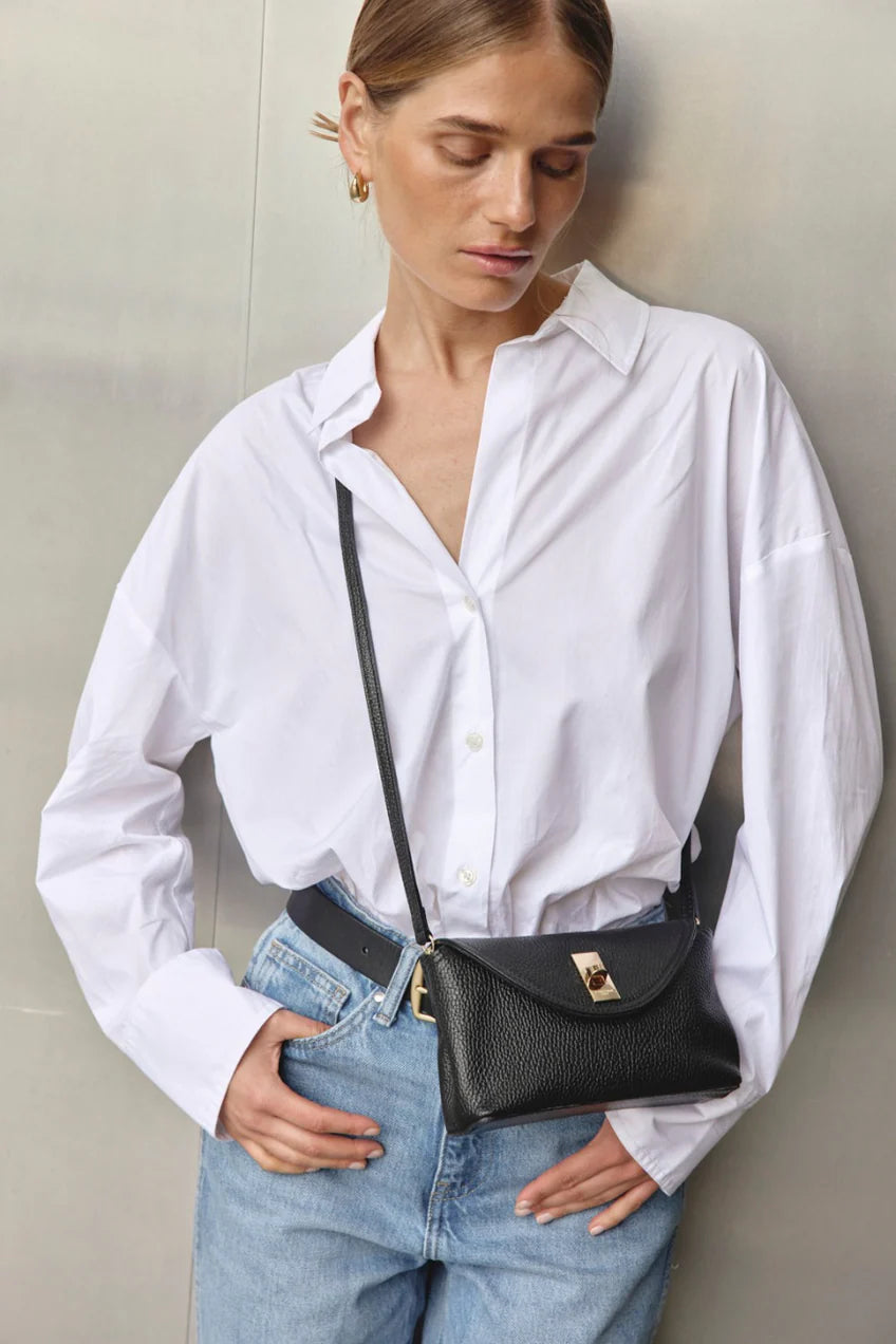 Vestirsi Sloane Mini Black Leather Crossbody Clutch