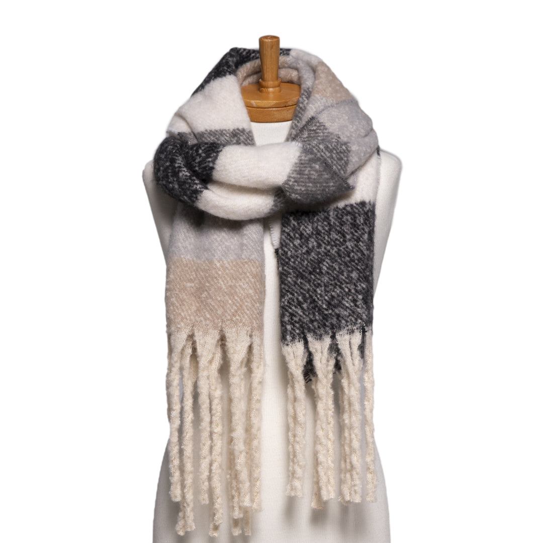 Beige Black Fringe Scarf