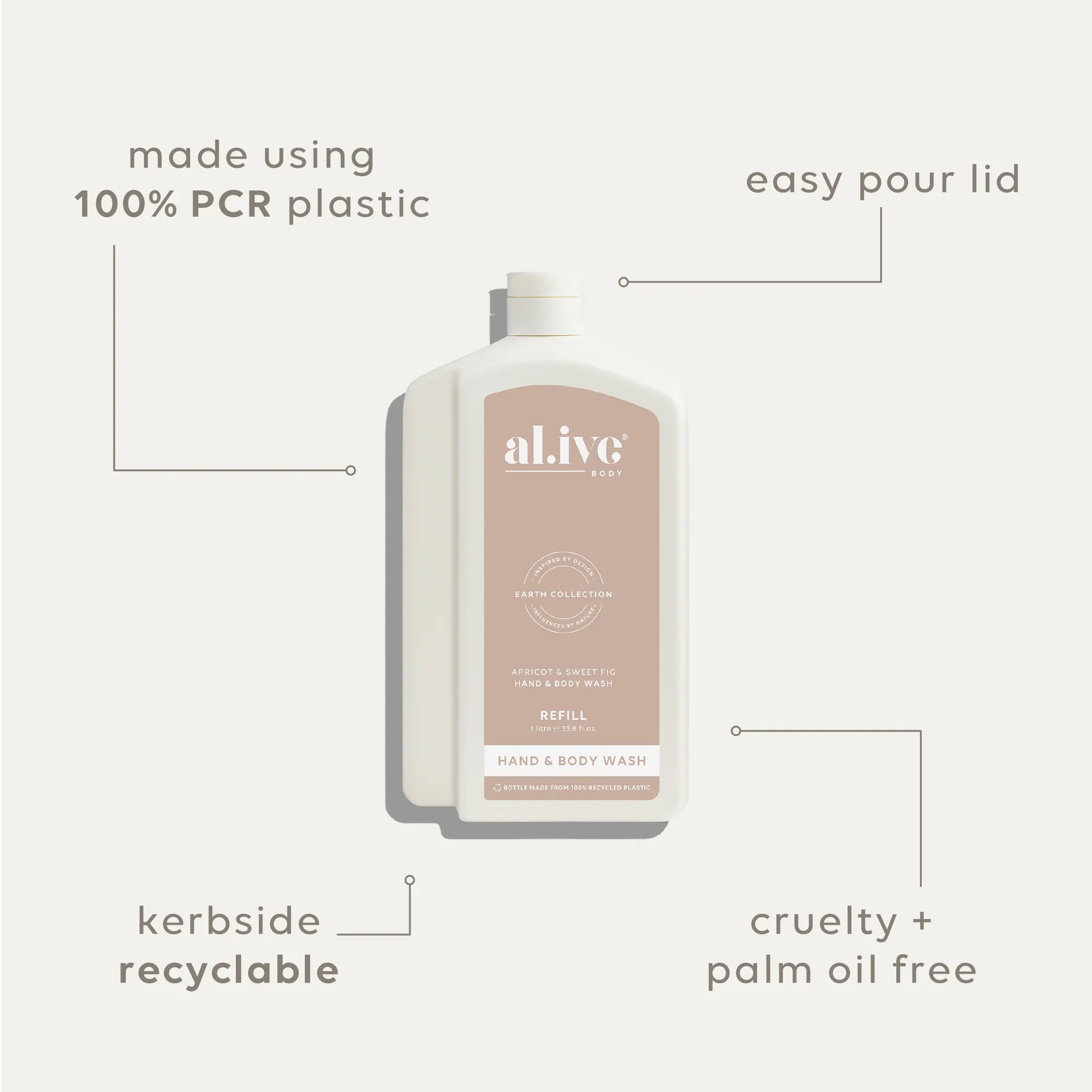 AL.IVE Body 1L Hand & Body Wash Refill Apricot & Sweet Fig