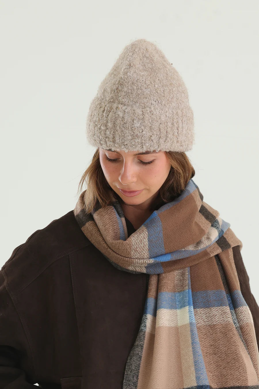 Morgan & Taylor Cream Freya Boucle Beanie in Beige