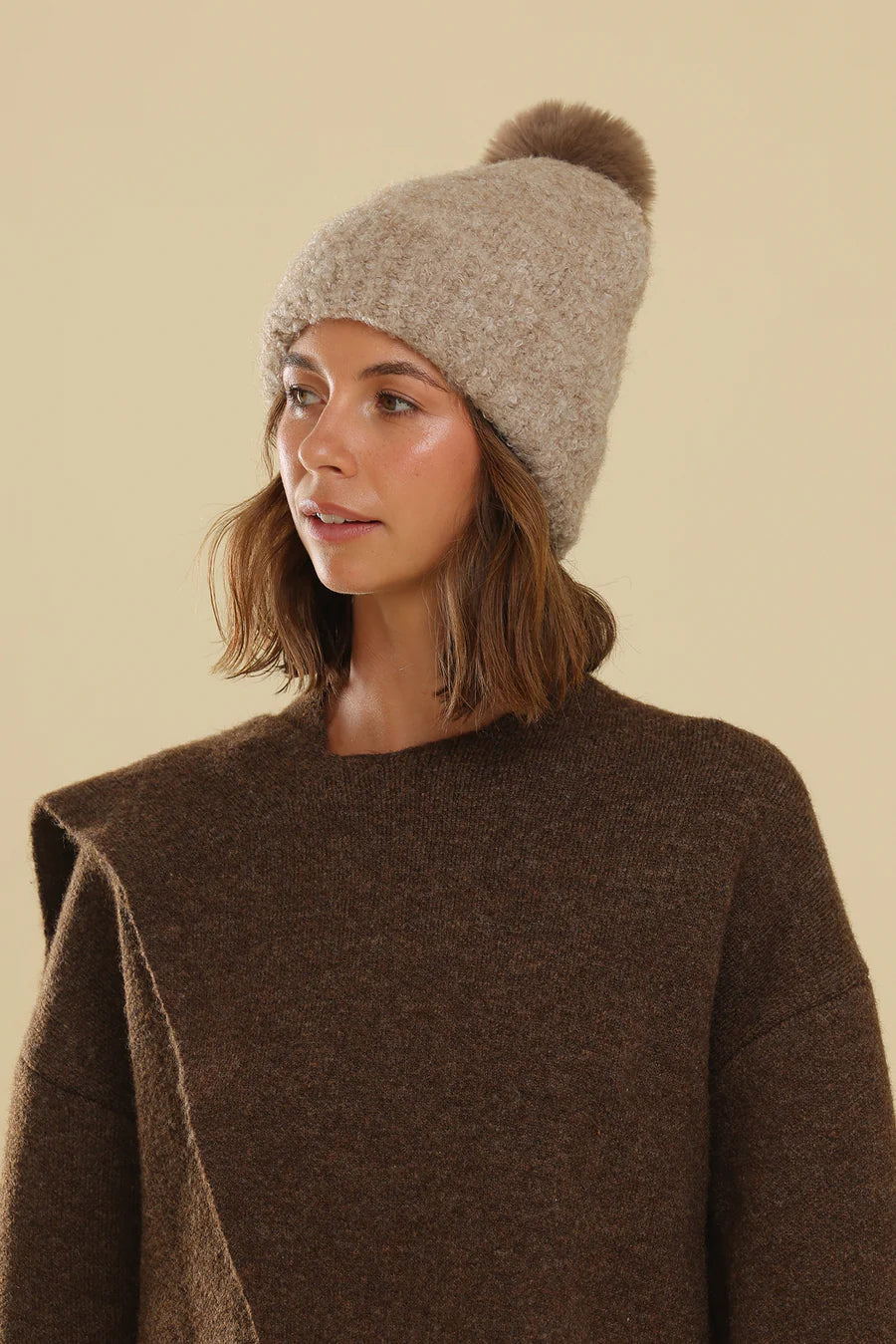 Morgan & Taylor Elsie Boucle Beanie in Beige