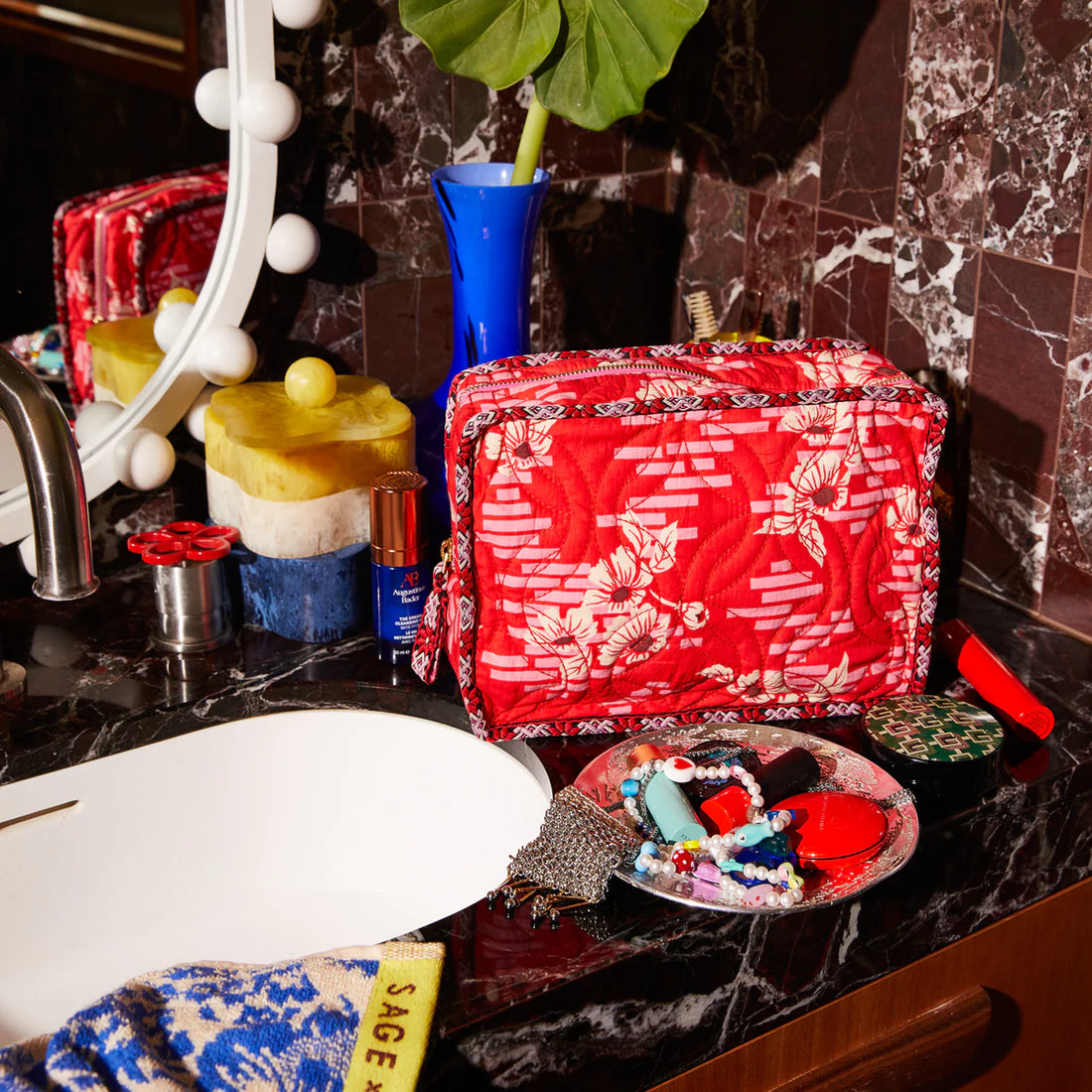 Sage x Clare Marta Vanity Bag Vermillion