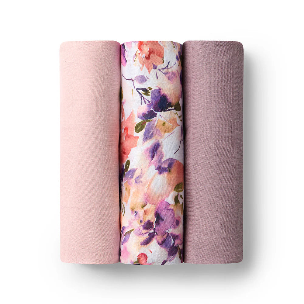 Snuggle Hunny Large Organic Muslin Wraps 3 Pack Blushing Beauty