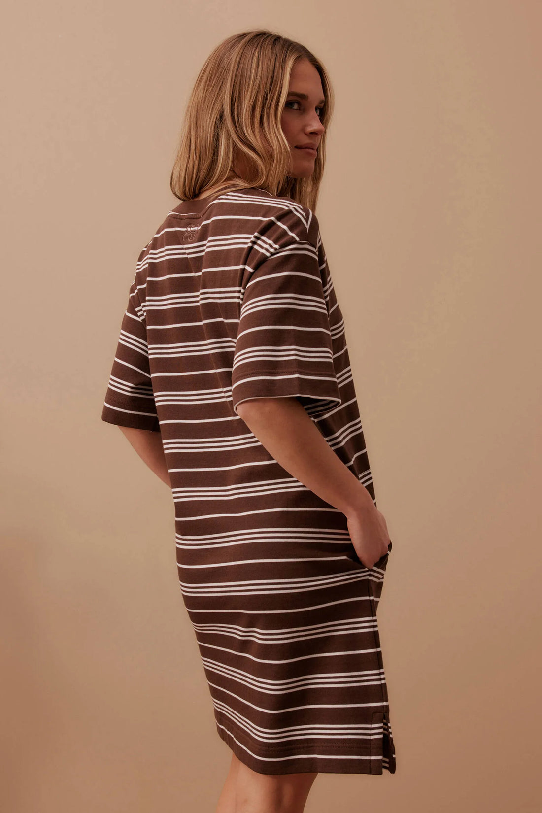 Ceres Cleo Mini Terry Dress Choc White Stripe