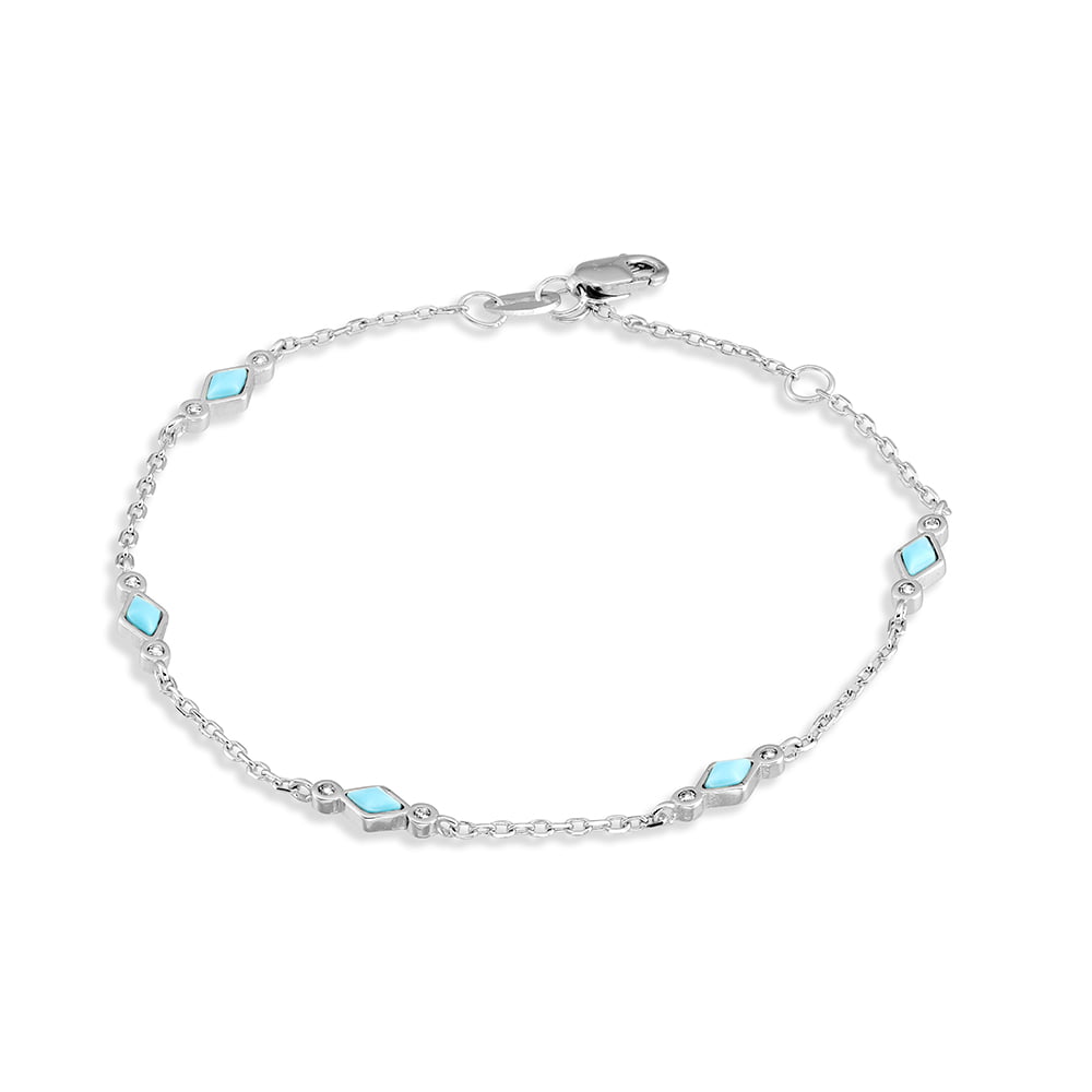 Silver Sterling Silver Multi Enamel Turquoise Charm Bracelet With CZ