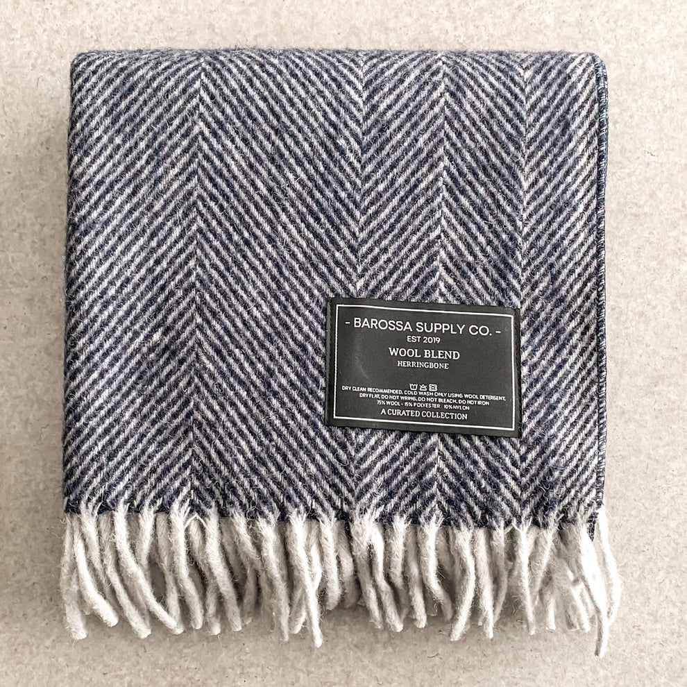 Luxe Herringbone Blanket Wrap Blue