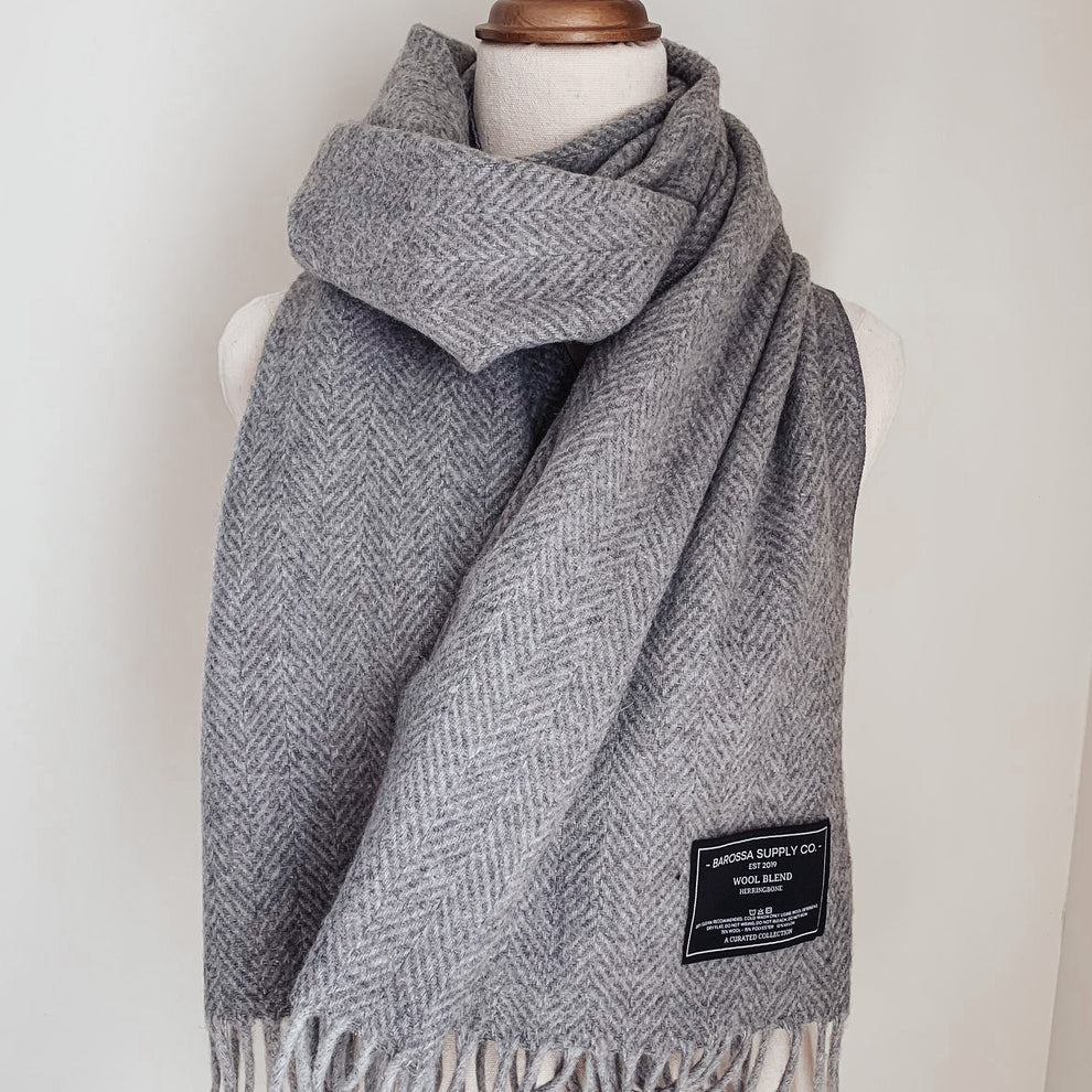 Luxe Herringbone Blanket Wrap Grey