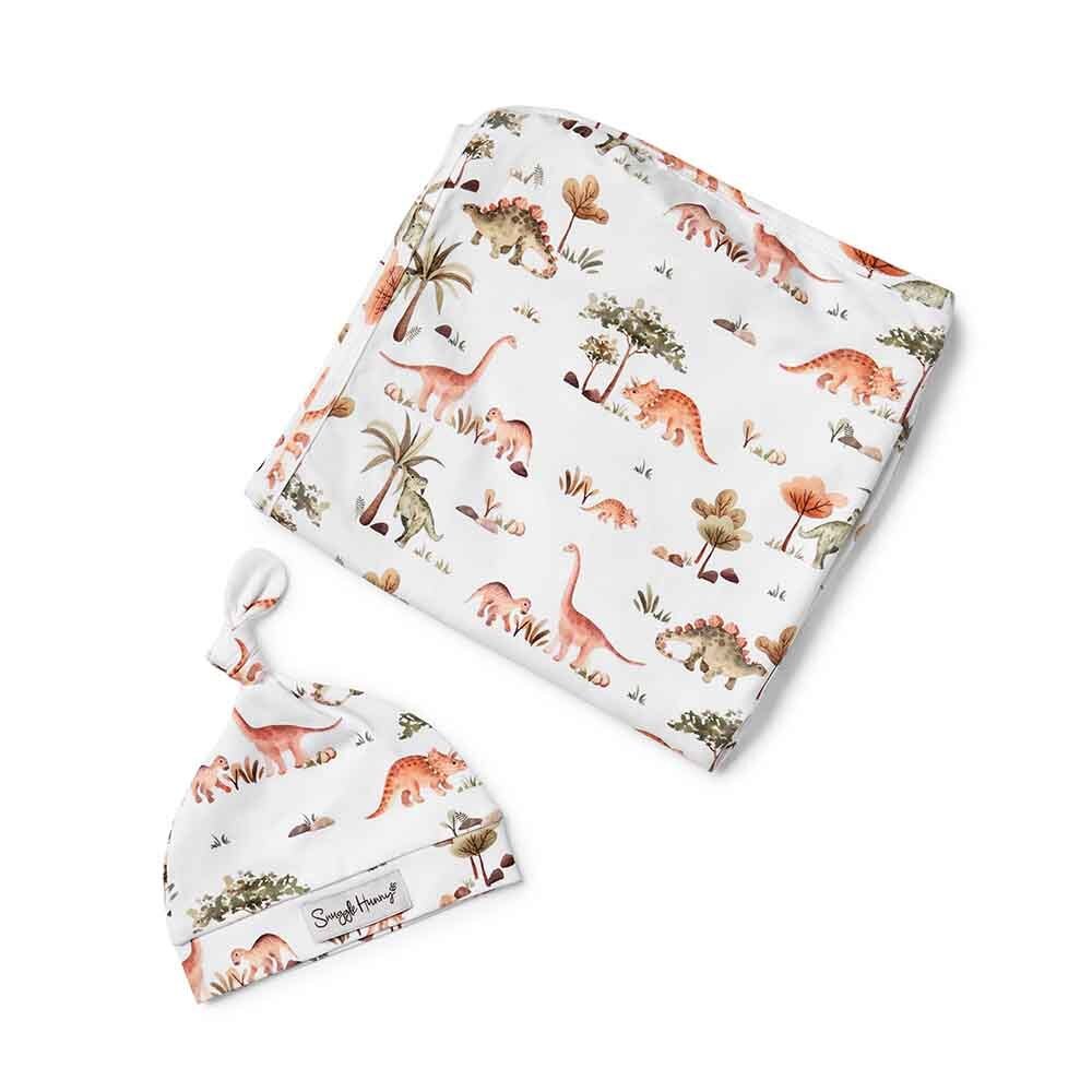 Snuggle Hunny Organic Jersey Wrap + Beanie Set Dino