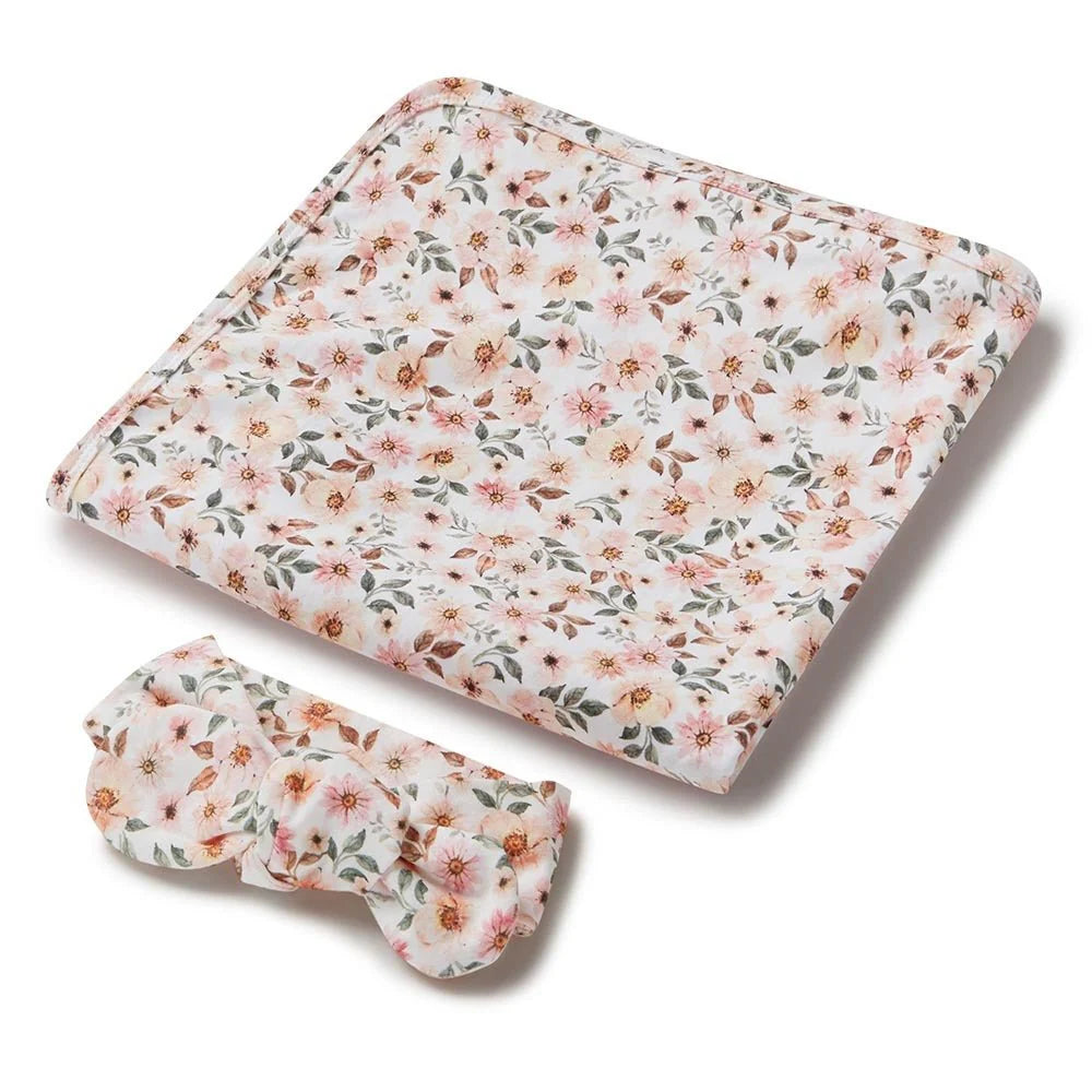 Snuggle Hunny Organic Jersey Wrap + Topknot Set Spring Floral