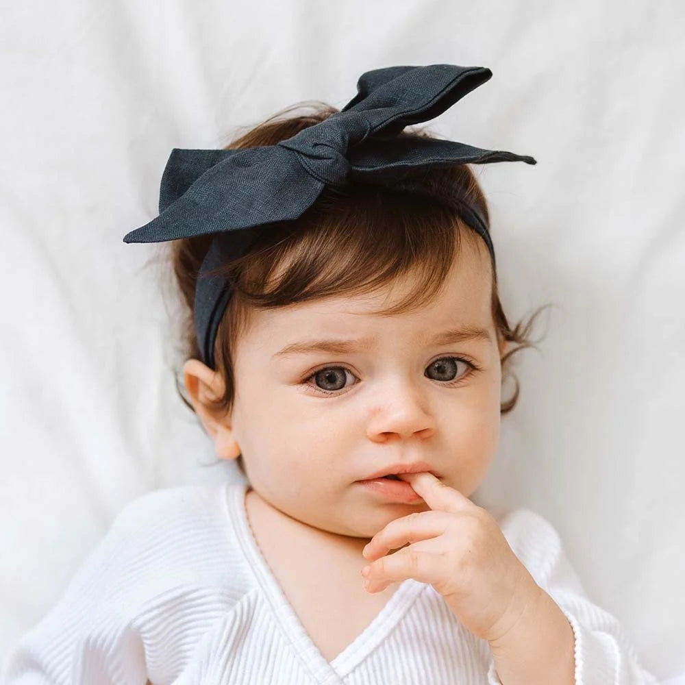 Snuggle Hunny Pre Tied Linen Bow Navy