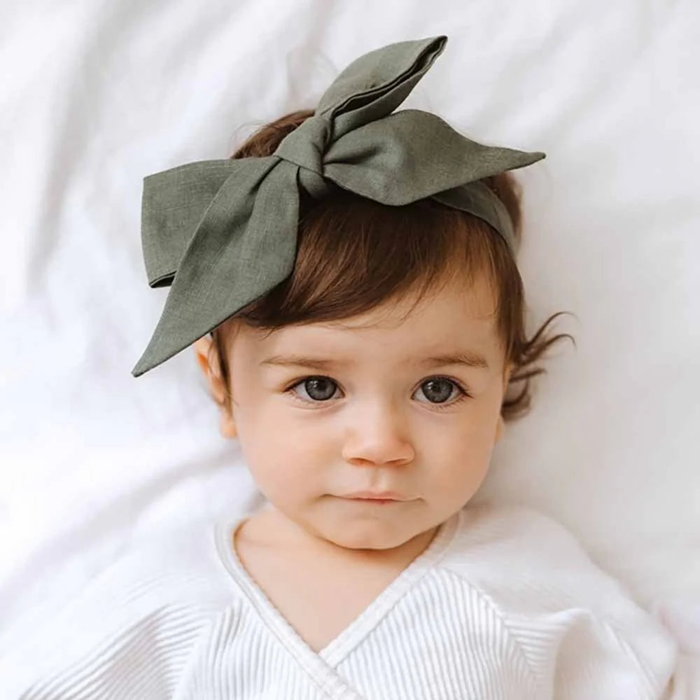 Snuggle Hunny Pre Tied Linen Bow Olive