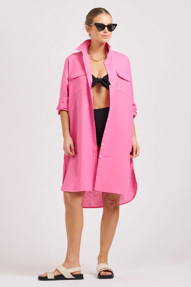 Shirty The Venus Linen Shirtdress Hot Pink