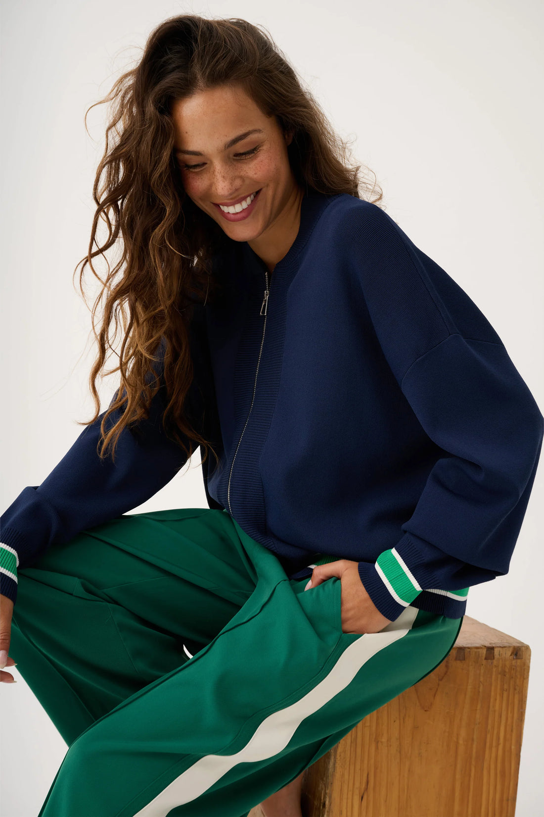 Cartel & Willow Brodie Knit Bomber Navy Stripe