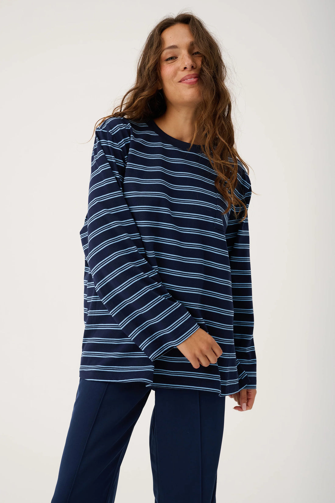Cartel & Willow Harley Long Sleeve Navy Stripe