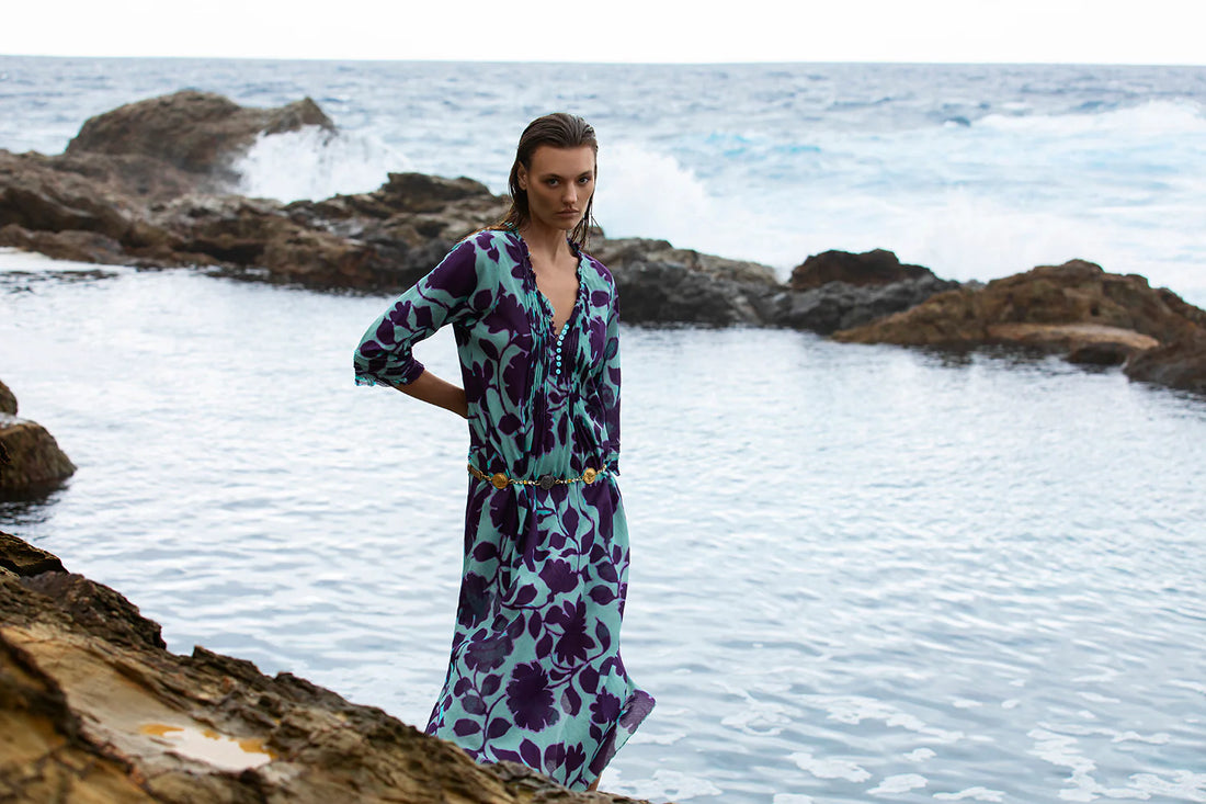 One Season Long Poppy Porto Vecchio Turquoise Cotton