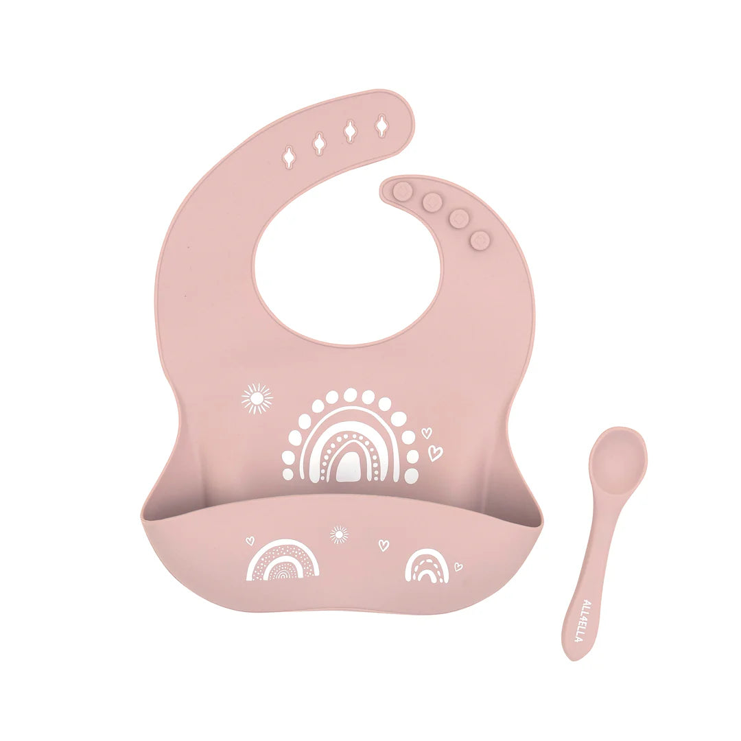 Silicone Bib With Spoon Rainbow Dust  Pink