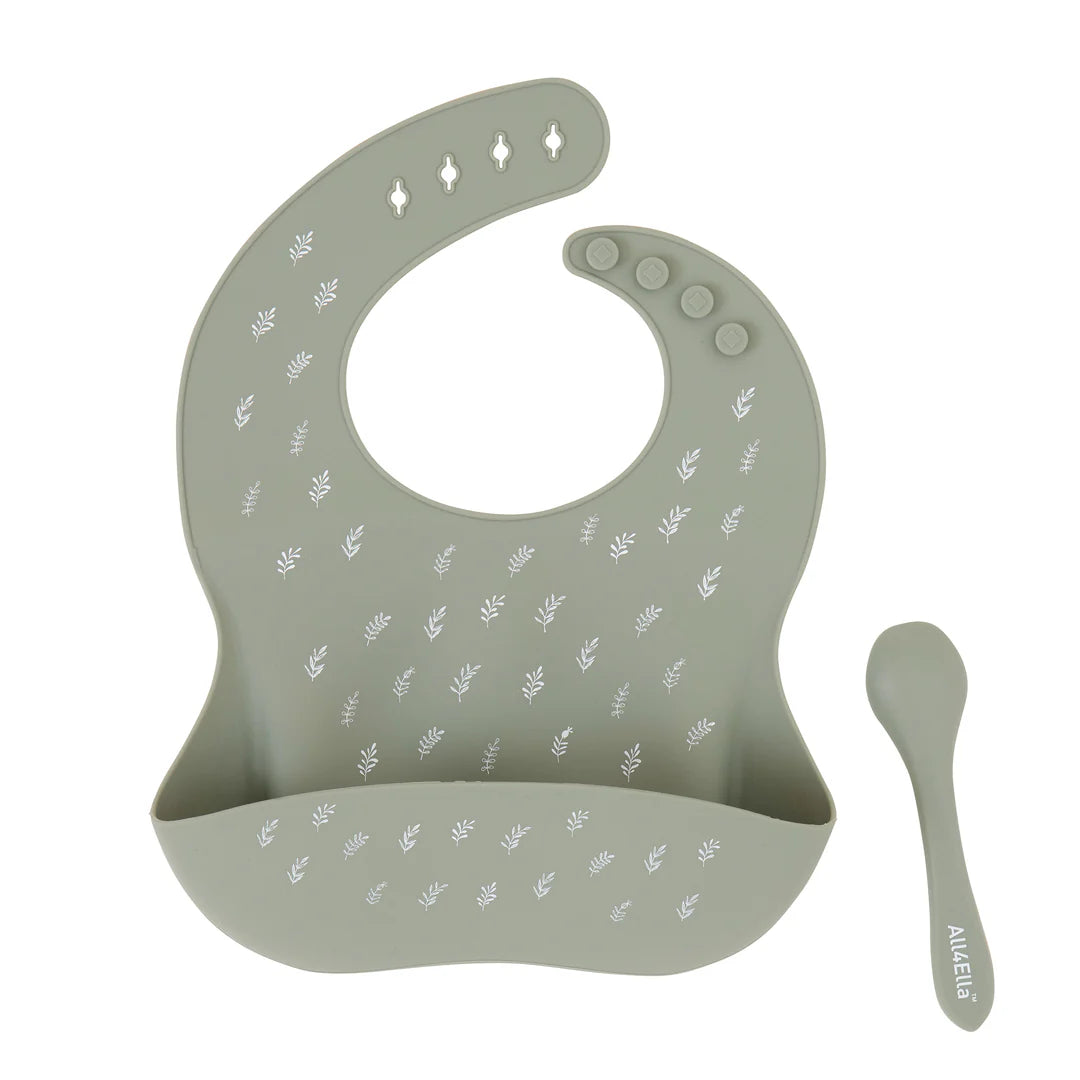 Silicone Bib With Spoon Olive