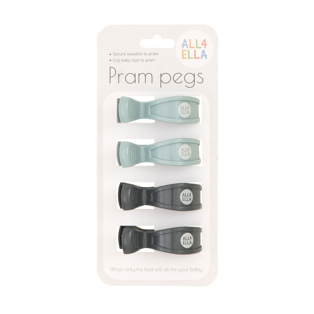 All4Ella 4Pk Pram Pegs Steel Blue/Charcoal