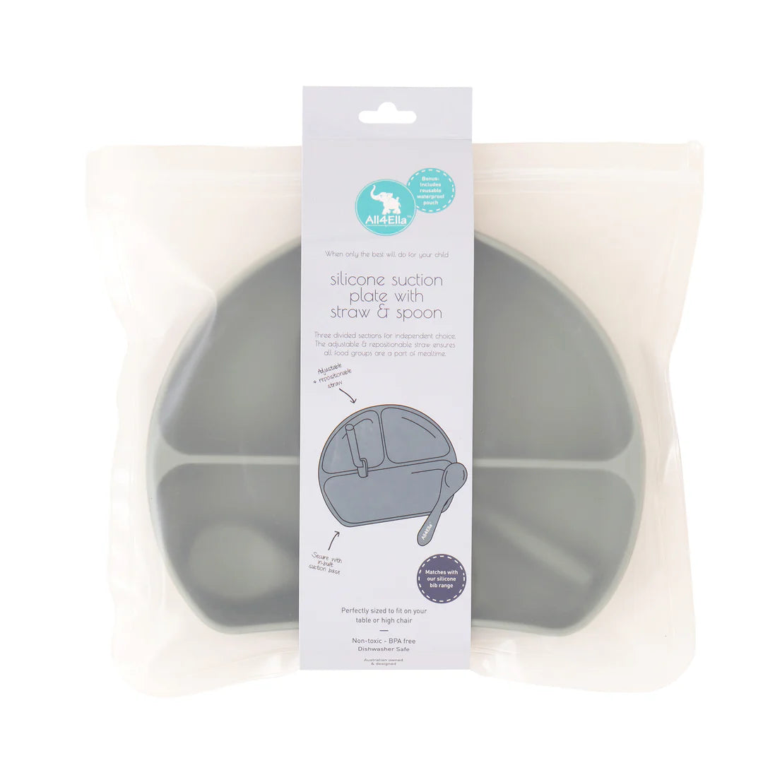 Silicone Plate With Straw & Spoon Olive