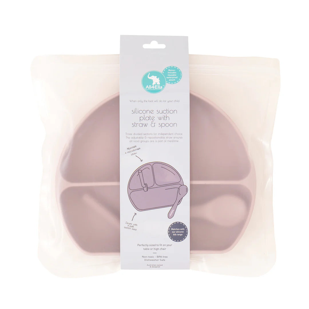 Silicone Plate With Straw & Spoon Dusty Pink