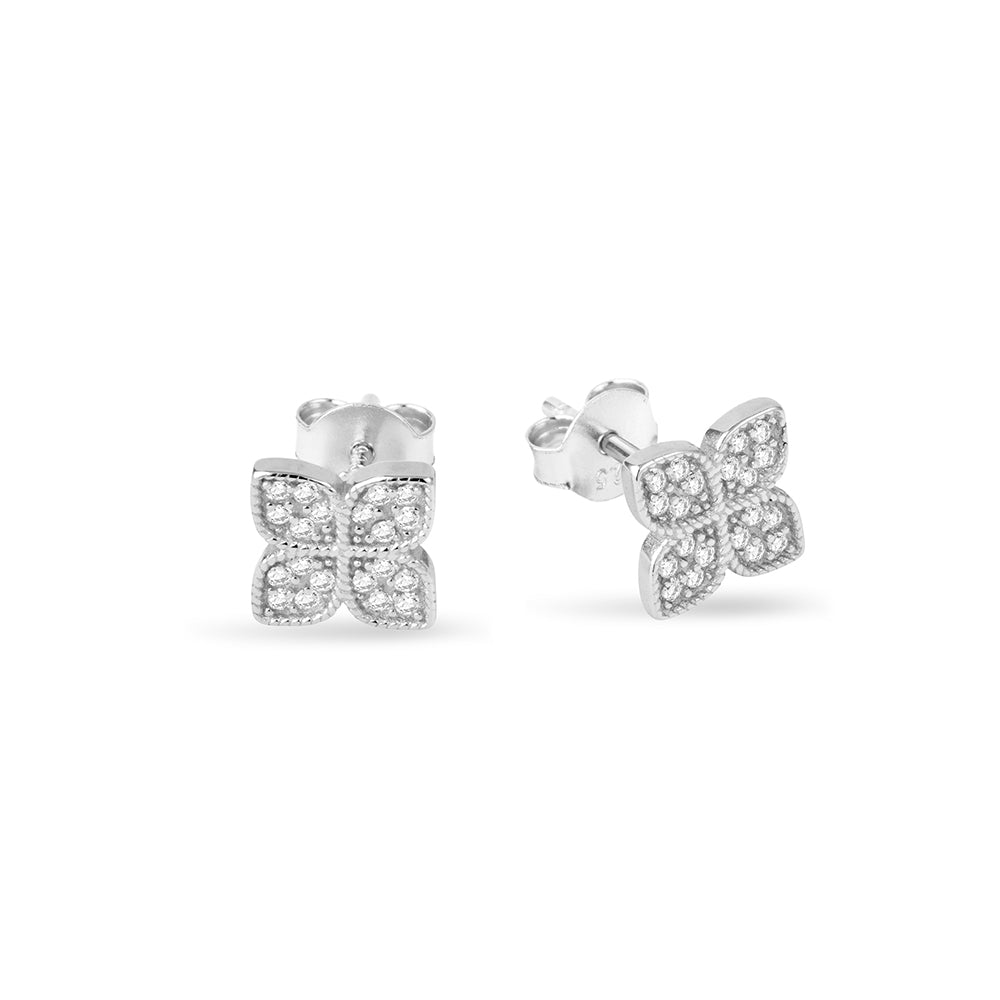 Sterling Silver Micro Pave Flower Silver Stud